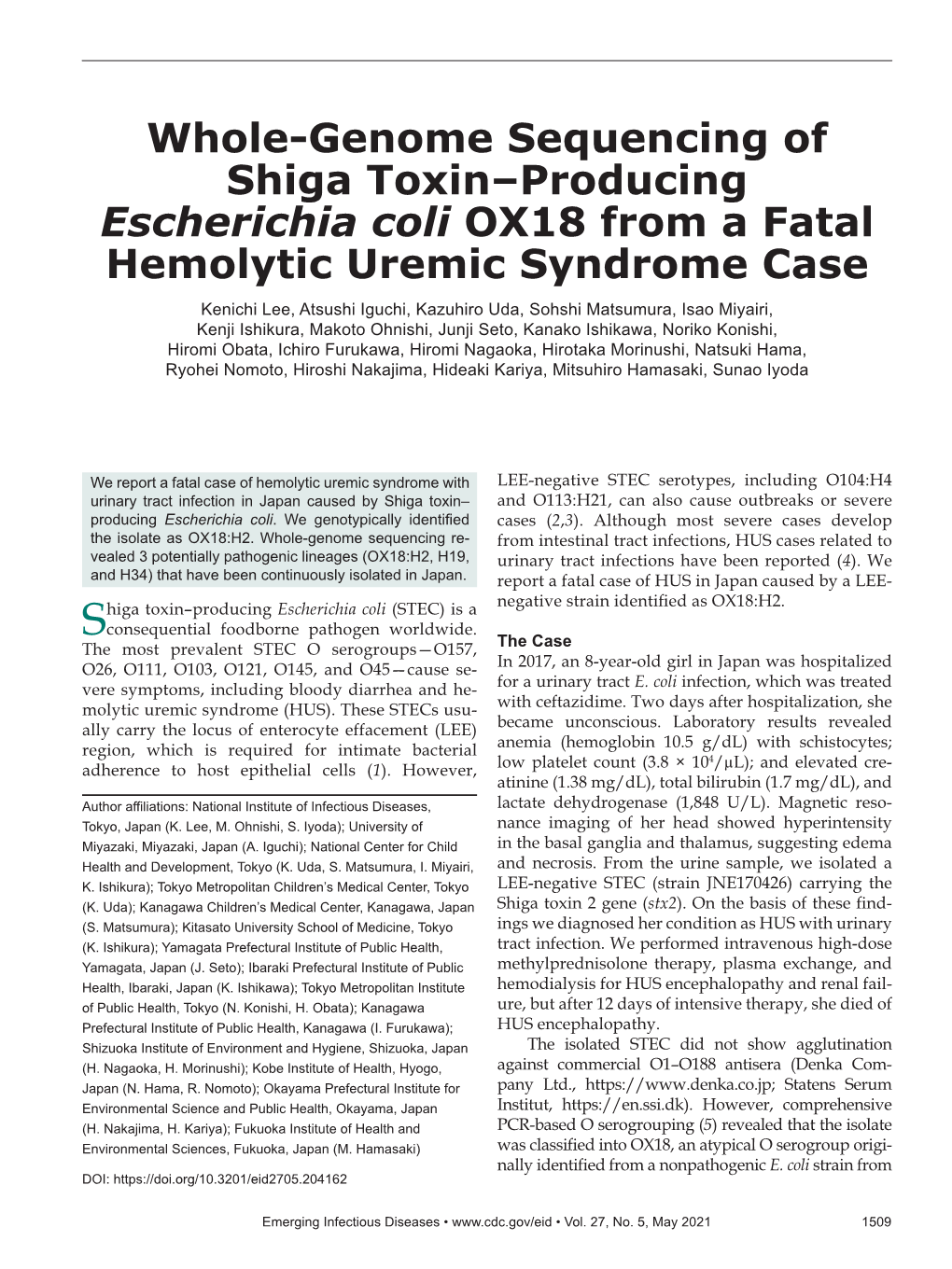 Whole-Genome Sequencing of Shiga Toxin–Producing Escherichia Coli