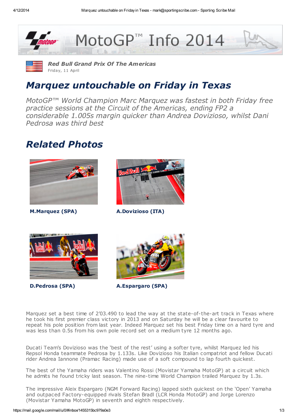 Marquez Untouchable on Friday in Texas Related