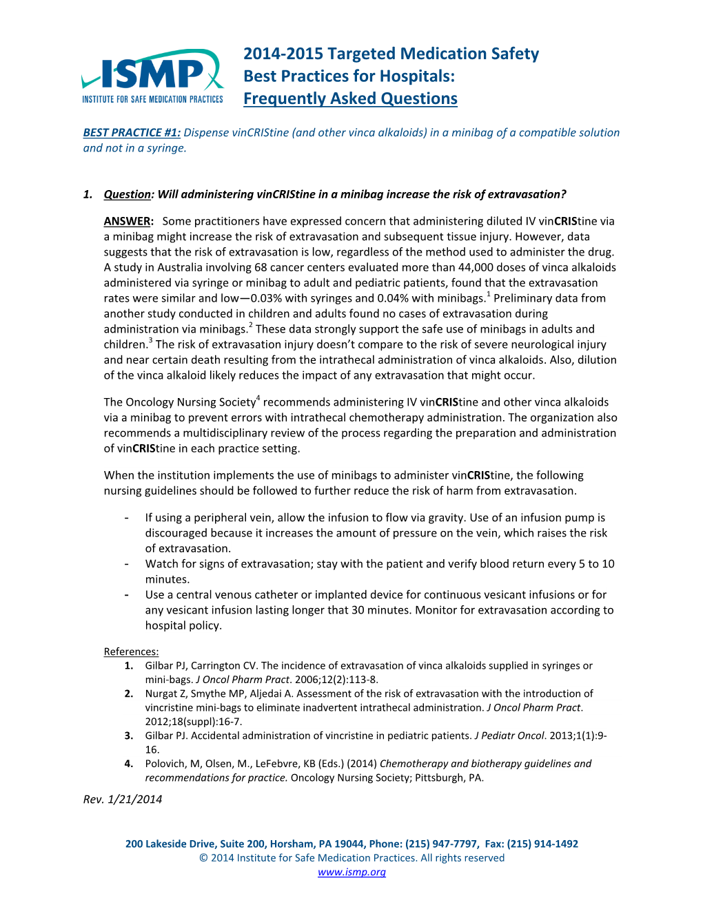 2014-2015 Targeted Medication Safety Best Practices for Hospitals: Frequently Asked Questions