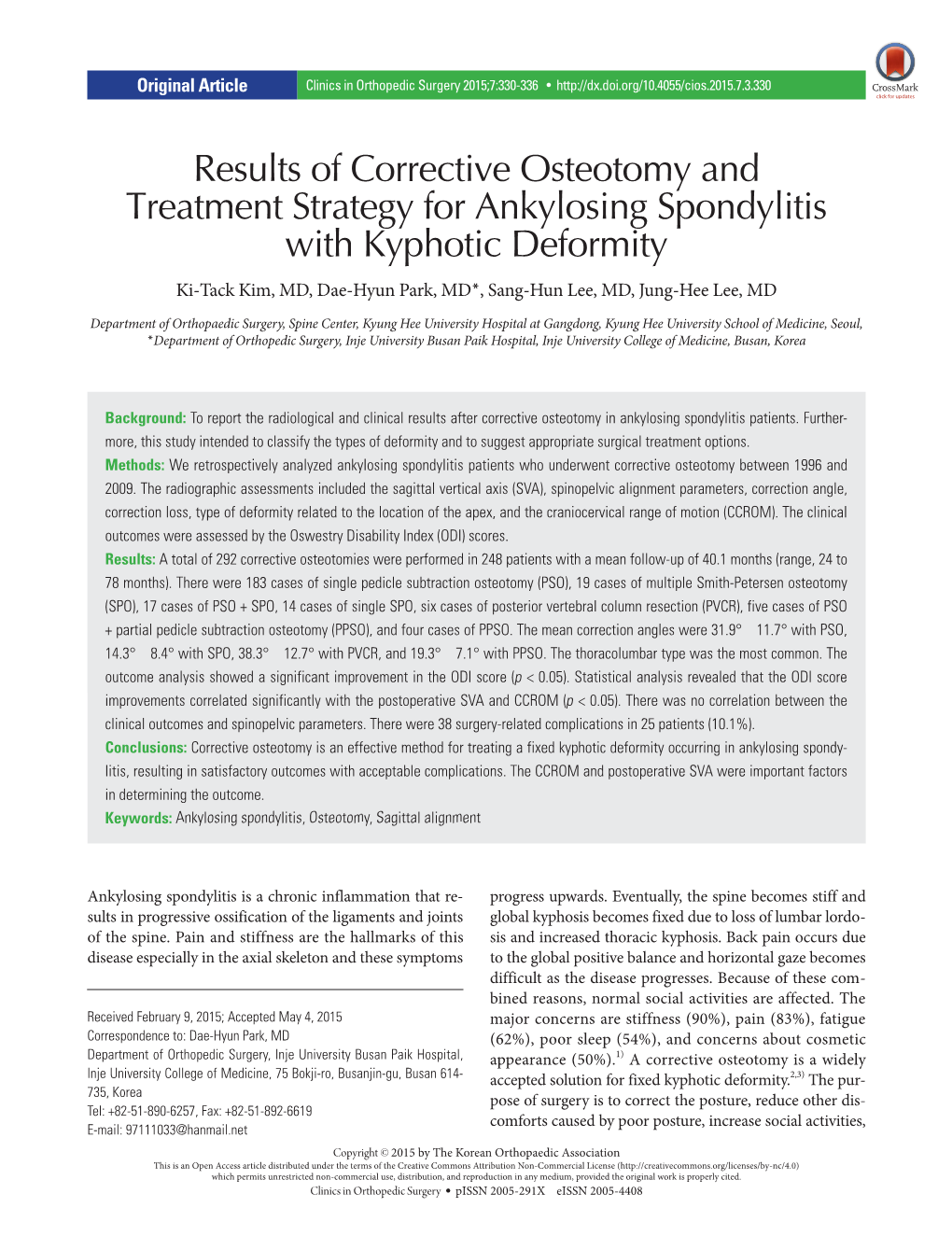 Results of Corrective Osteotomy and Treatment Strategy for Ankylosing