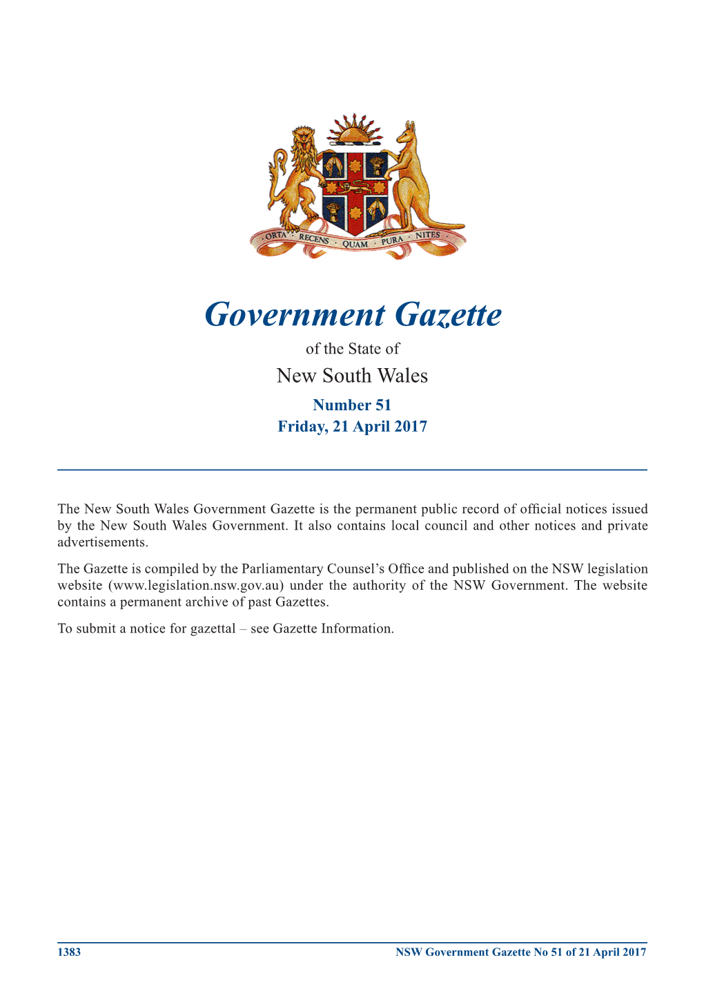 Government Gazette of the State of New South Wales Number 51 Friday, 21 April 2017