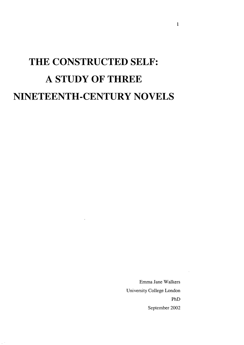 The Constructed Self: a Study of Three Nineteenth-Century Novels