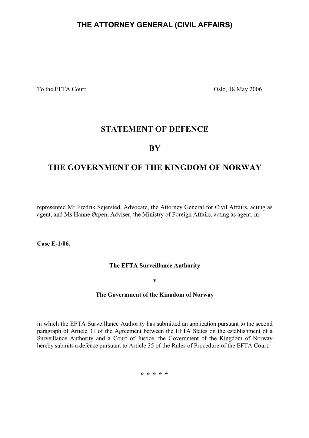 Statement of Defence by the Government of the Kingdom