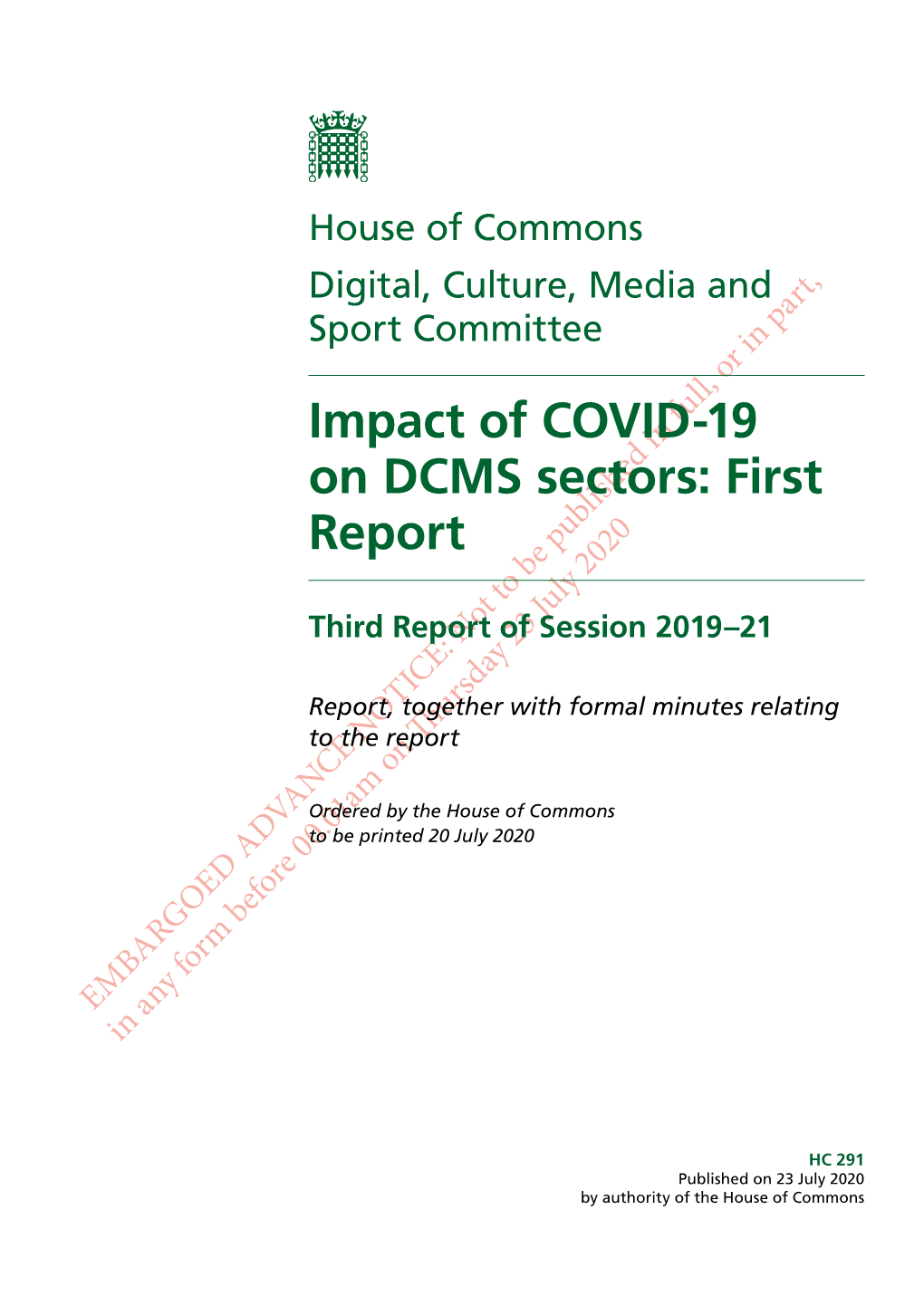 Impact of COVID-19 on DCMS Sectors: First Report