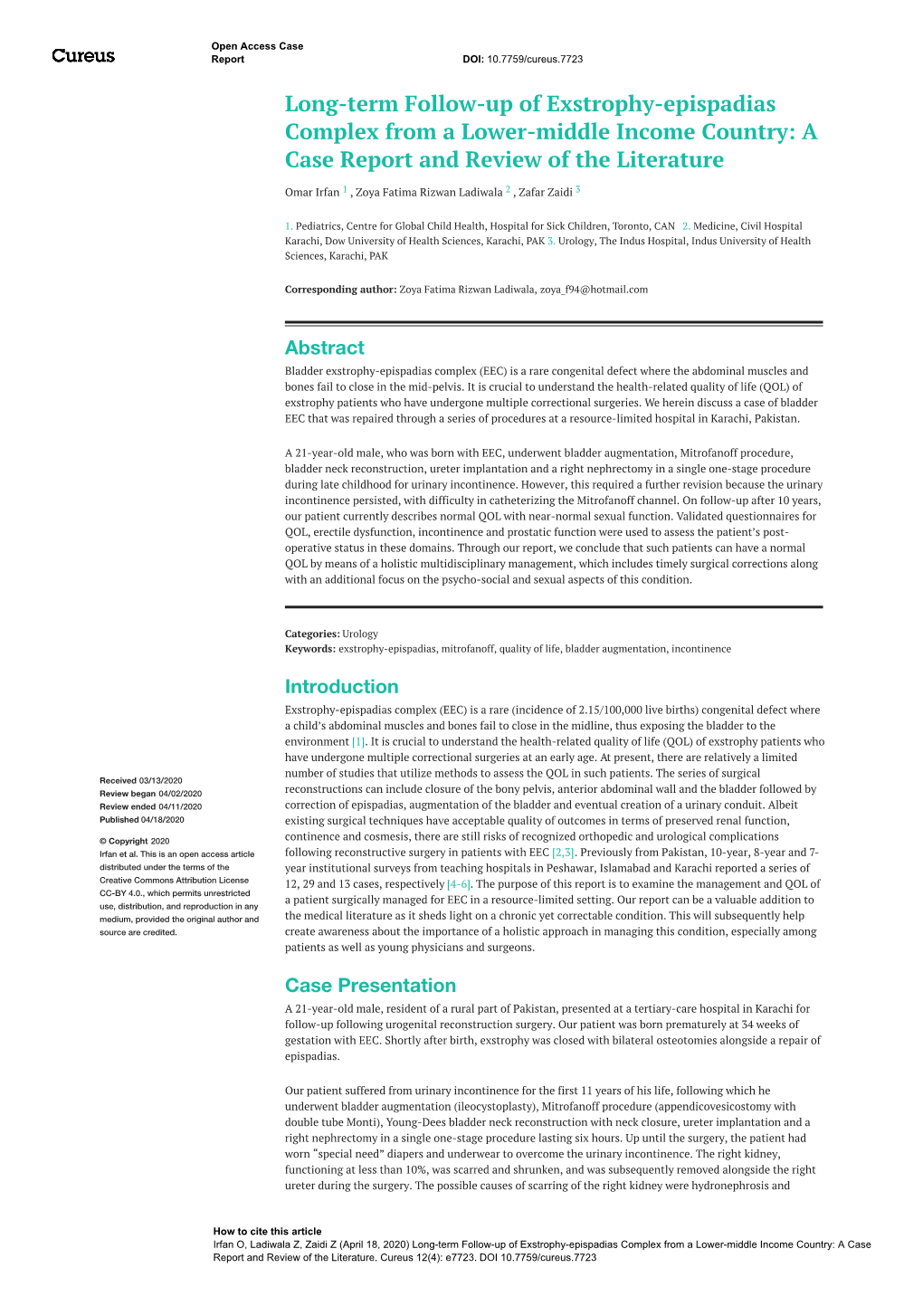 Long-Term Follow-Up of Exstrophy-Epispadias Complex from a Lower-Middle Income Country: a Case Report and Review of the Literature