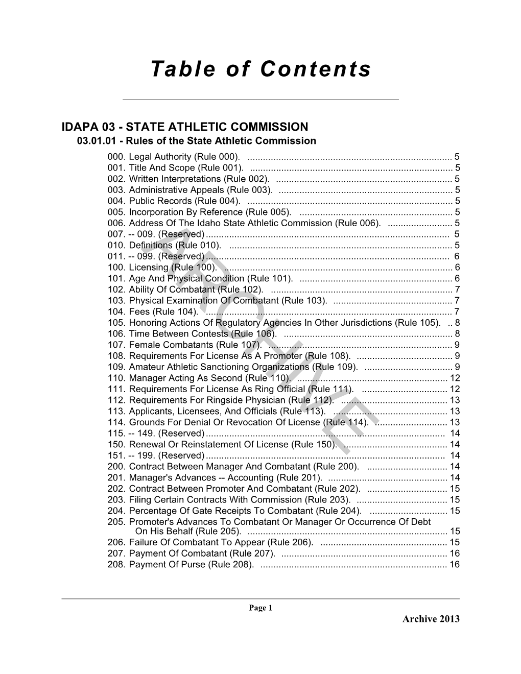 03.01.01, Rules of the Idaho State Athletic Commission