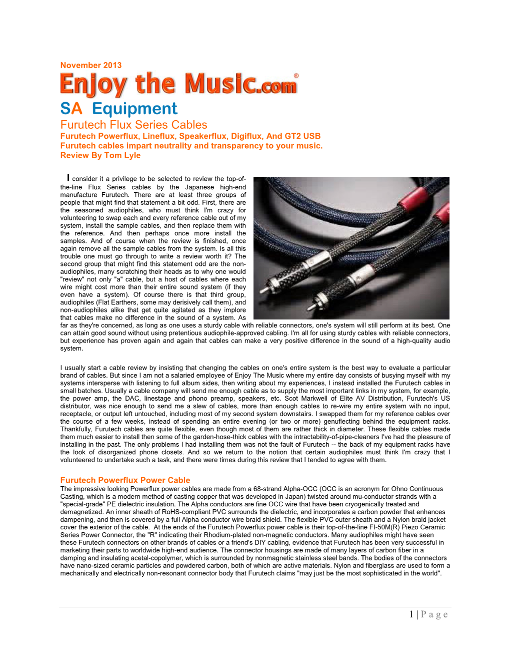 Furutech Flux Series Cables Review by Enjoy the Music.Com