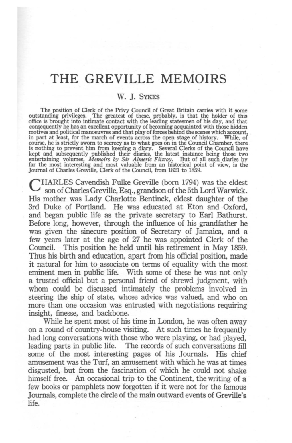 The Greville Memoirs W