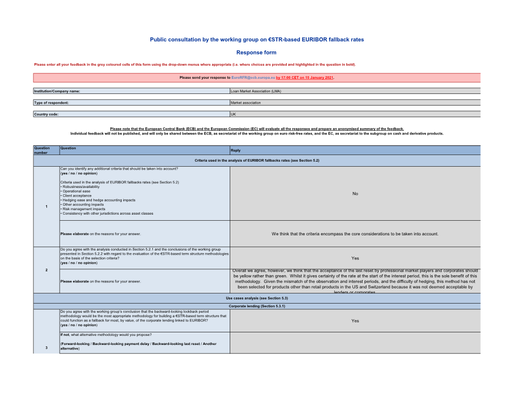 Public Consultation by the Working Group on €STR-Based EURIBOR Fallback Rates Response Form