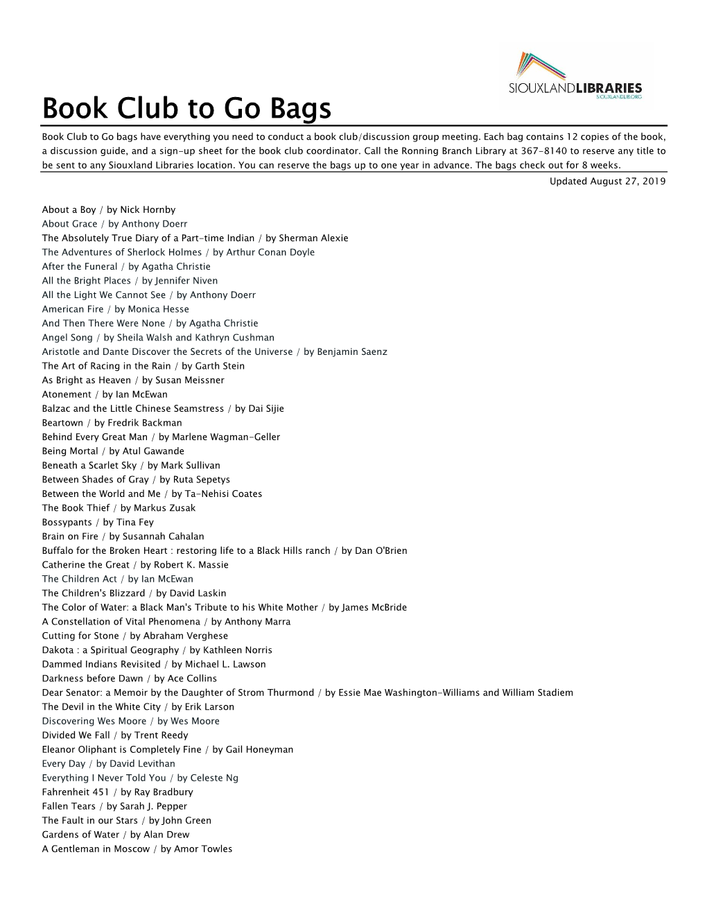 Book Club to Go Bags Book Club to Go Bags Have Everything You Need to Conduct a Book Club/Discussion Group Meeting