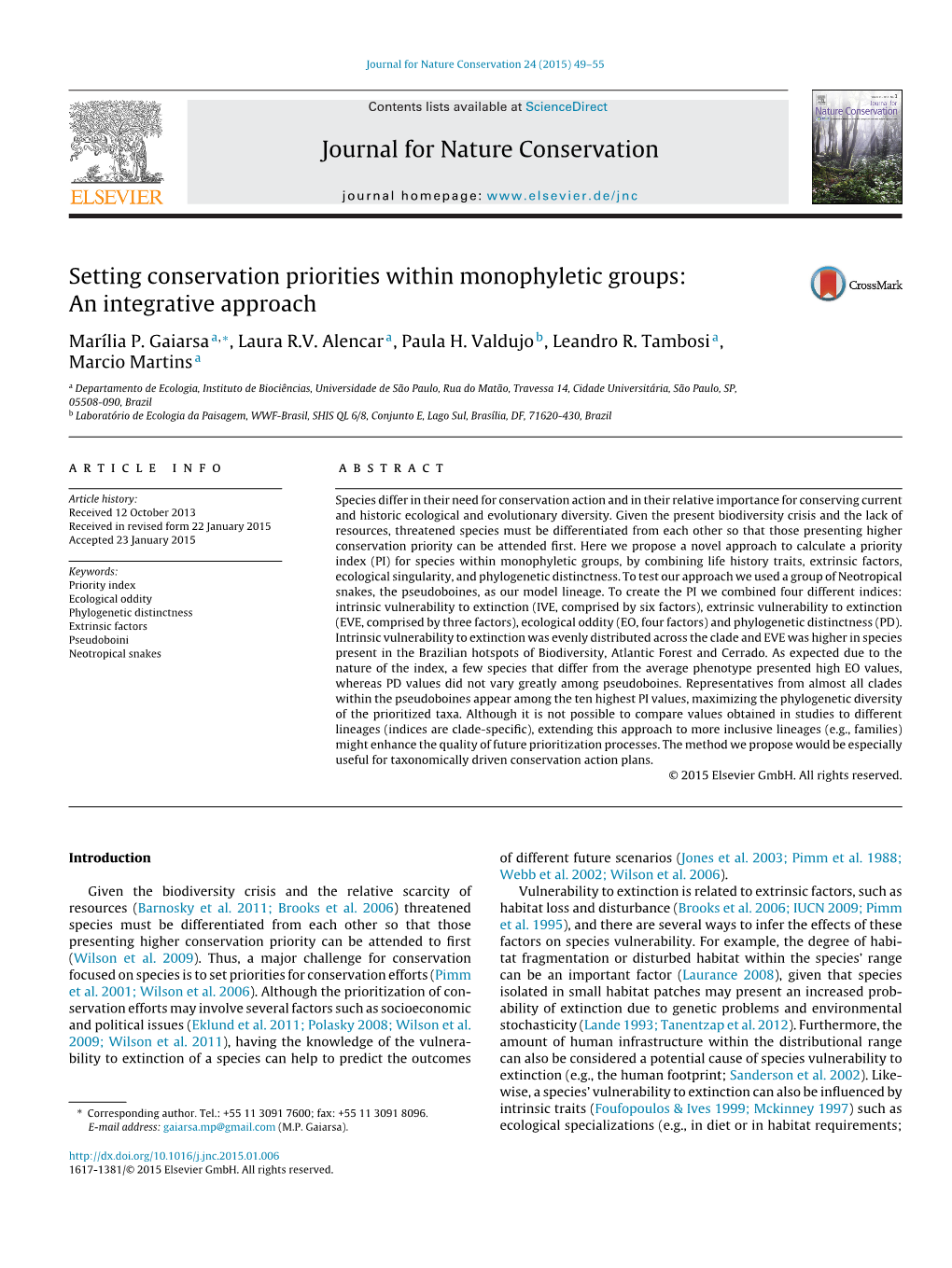 Journal for Nature Conservation Setting Conservation Priorities