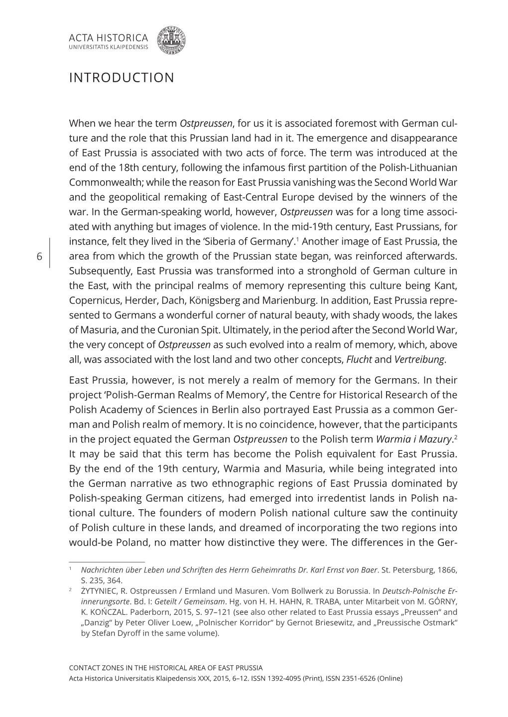 Contact Zones in the Historical Area of East Prussia – Introduction