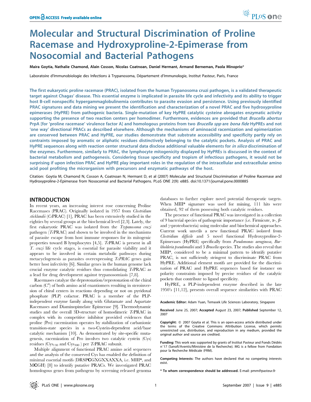 Molecular and Structural Discrimination of Proline Racemase