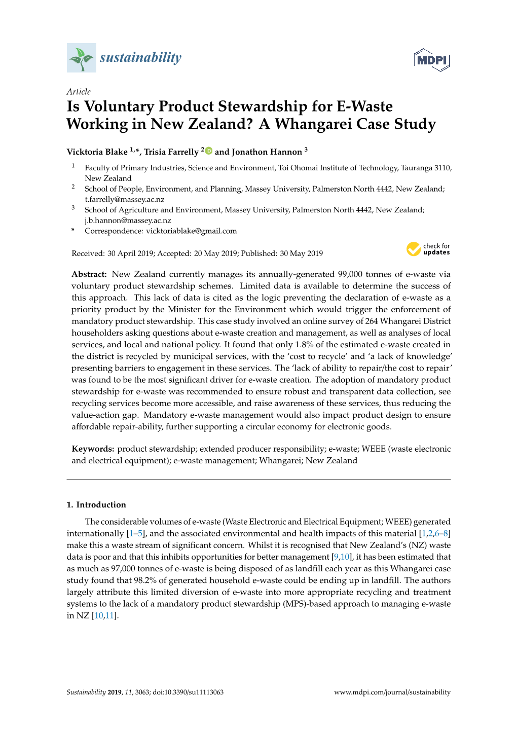 Is Voluntary Product Stewardship for E-Waste Working in New Zealand? a Whangarei Case Study