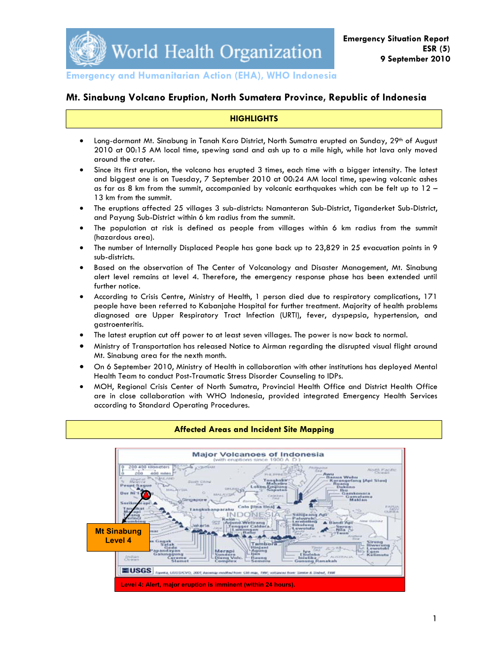 WHO Indonesia Mt. Sinabung Volcano Eruption, North