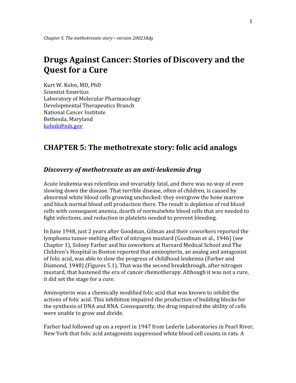 Drugs Against Cancer: Stories of Discovery and the Quest for a Cure