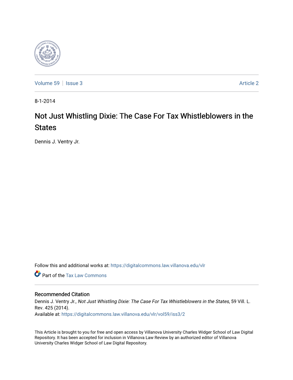 Not Just Whistling Dixie: the Case for Tax Whistleblowers in the States