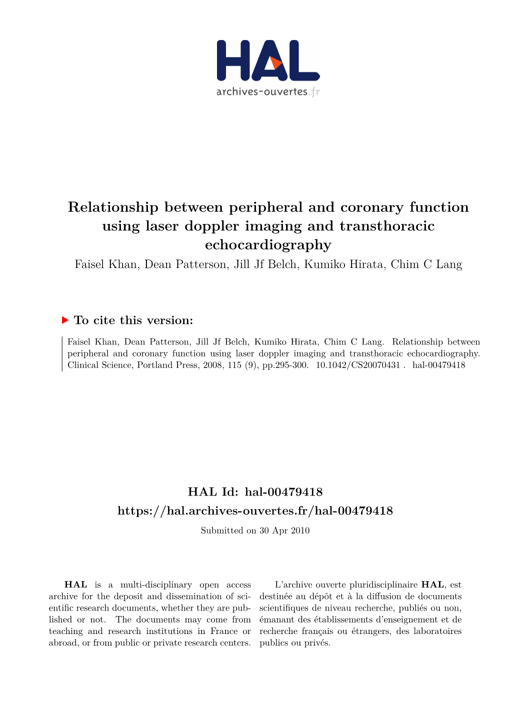 Relationship Between Peripheral and Coronary Function Using Laser