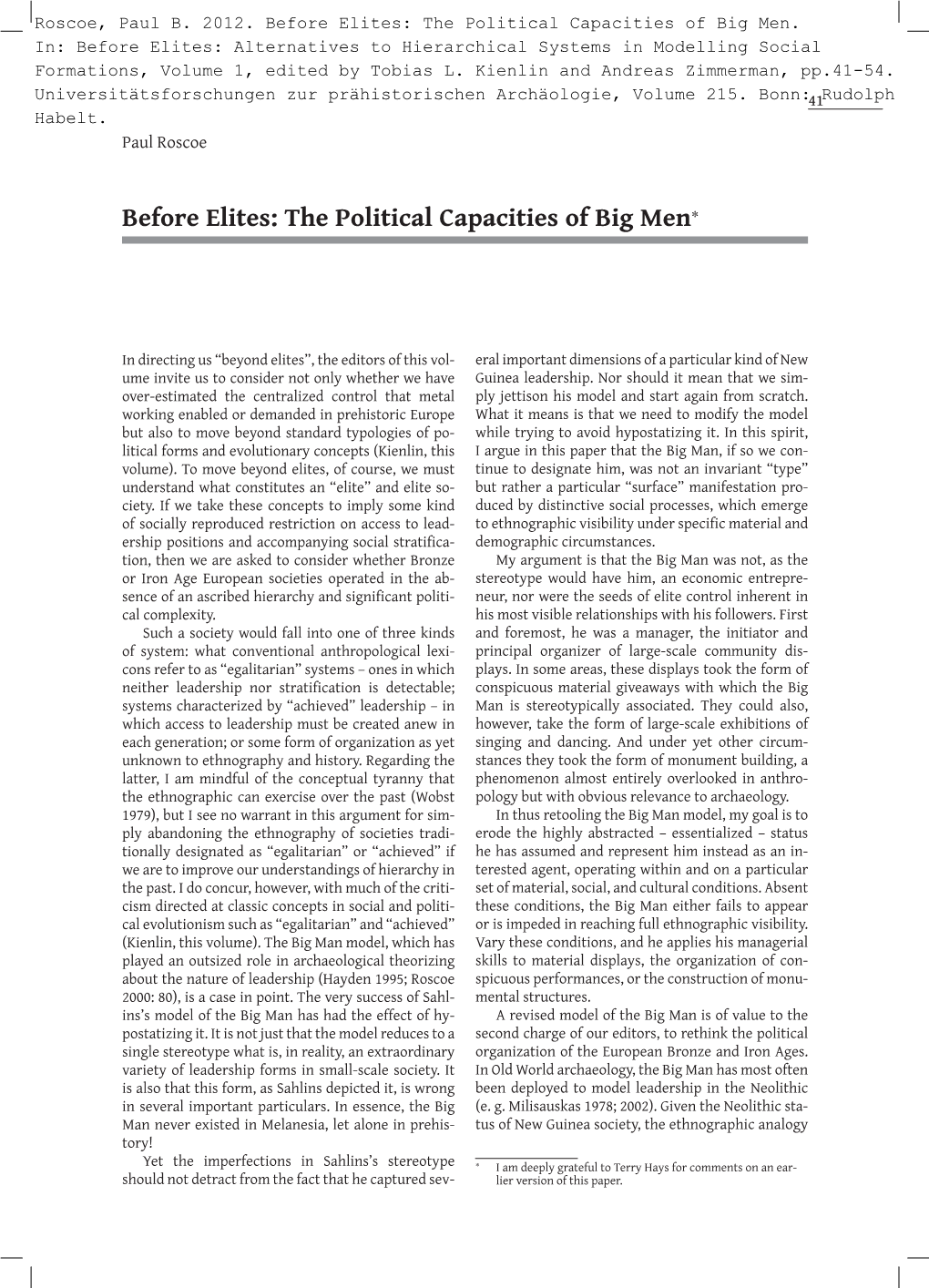 The Political Capacities of Big Men*