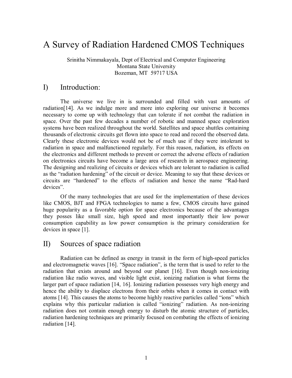 A Survey of Radiation Hardened CMOS Techniques