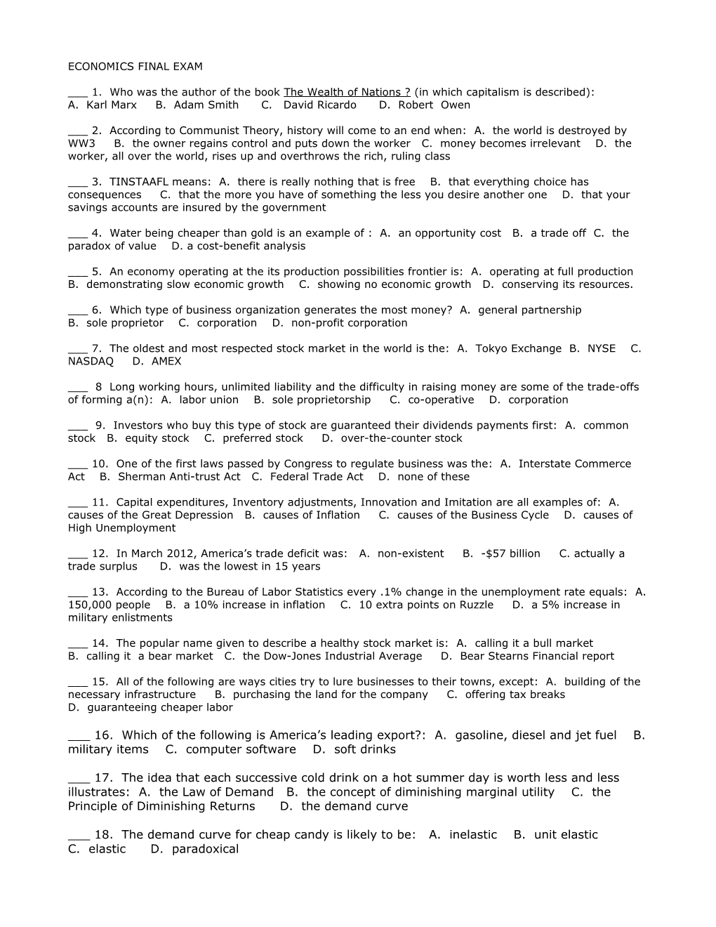 Econonics Final Exam