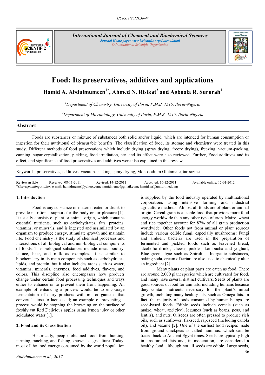 Food: Its Preservatives, Additives and Applications Hamid A