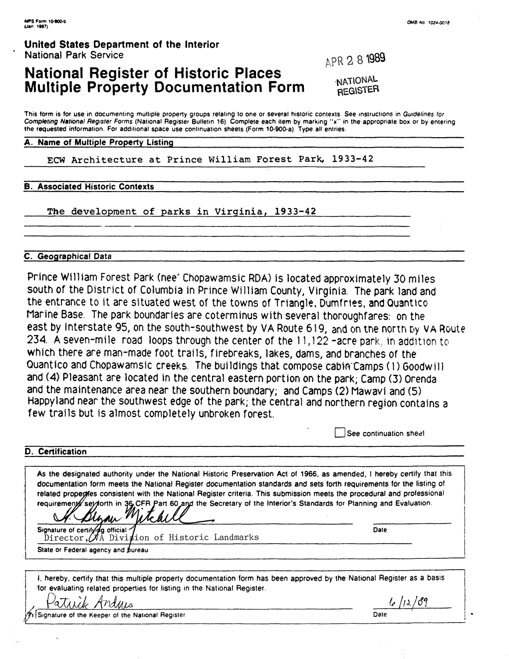 National Register of Historic Places ATIOHAL Multiple Property Documentation Form REGISTER