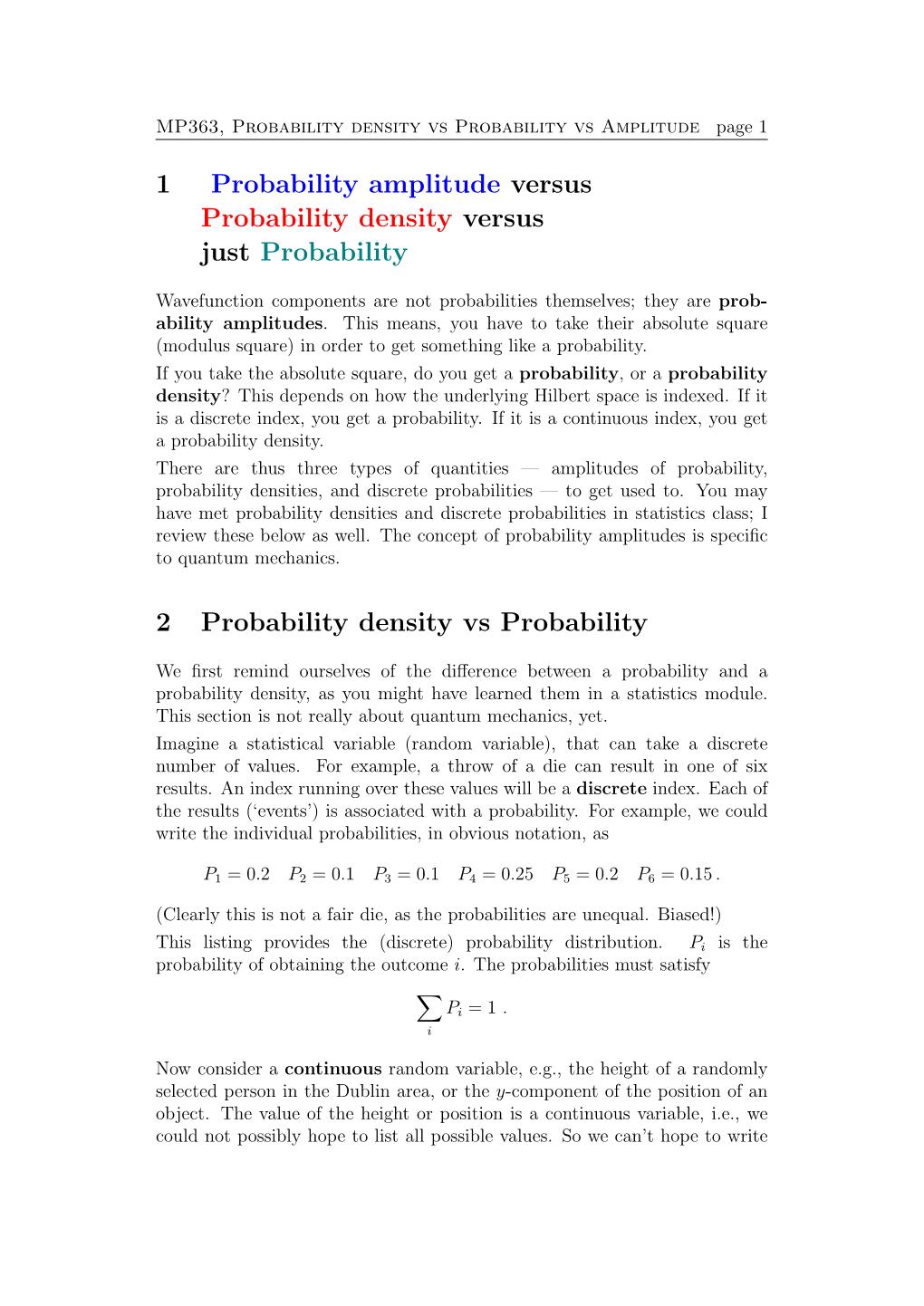 1 Probability Amplitude Versus Probability Density Versus Just Probability