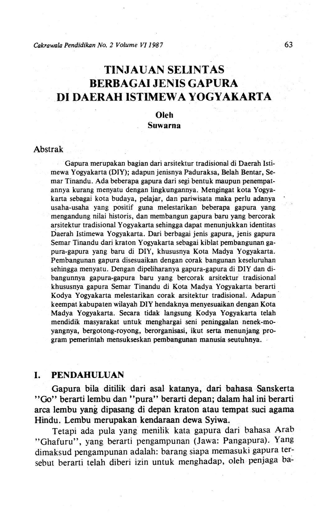 Tinjauan Selintas Berbagaijenis Gapura Di. Daerah Istimewayogyakarta