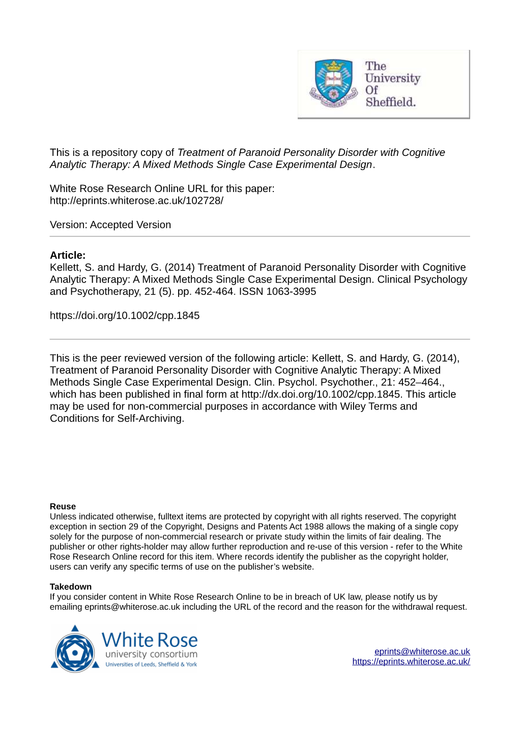 Treatment of Paranoid Personality Disorder with Cognitive Analytic Therapy: a Mixed Methods Single Case Experimental Design