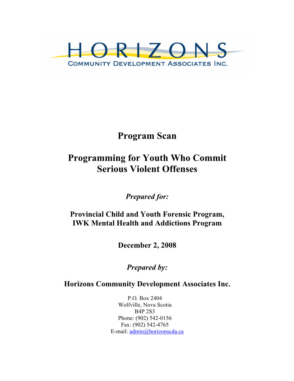 Program Scan Programming for Youth Who Commit Serious Violent