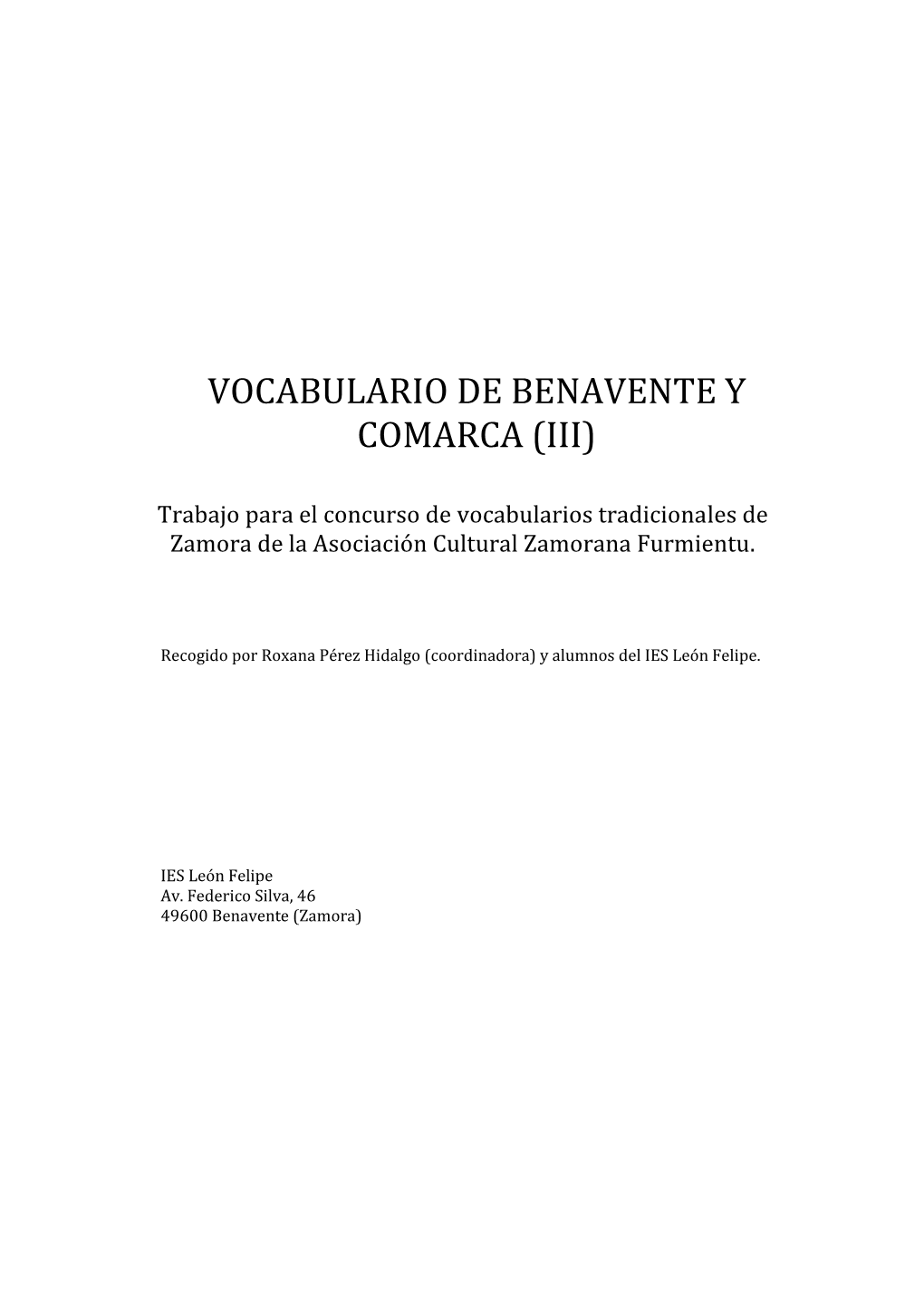 Vocabulario De Benavente Y Comarca (Iii)
