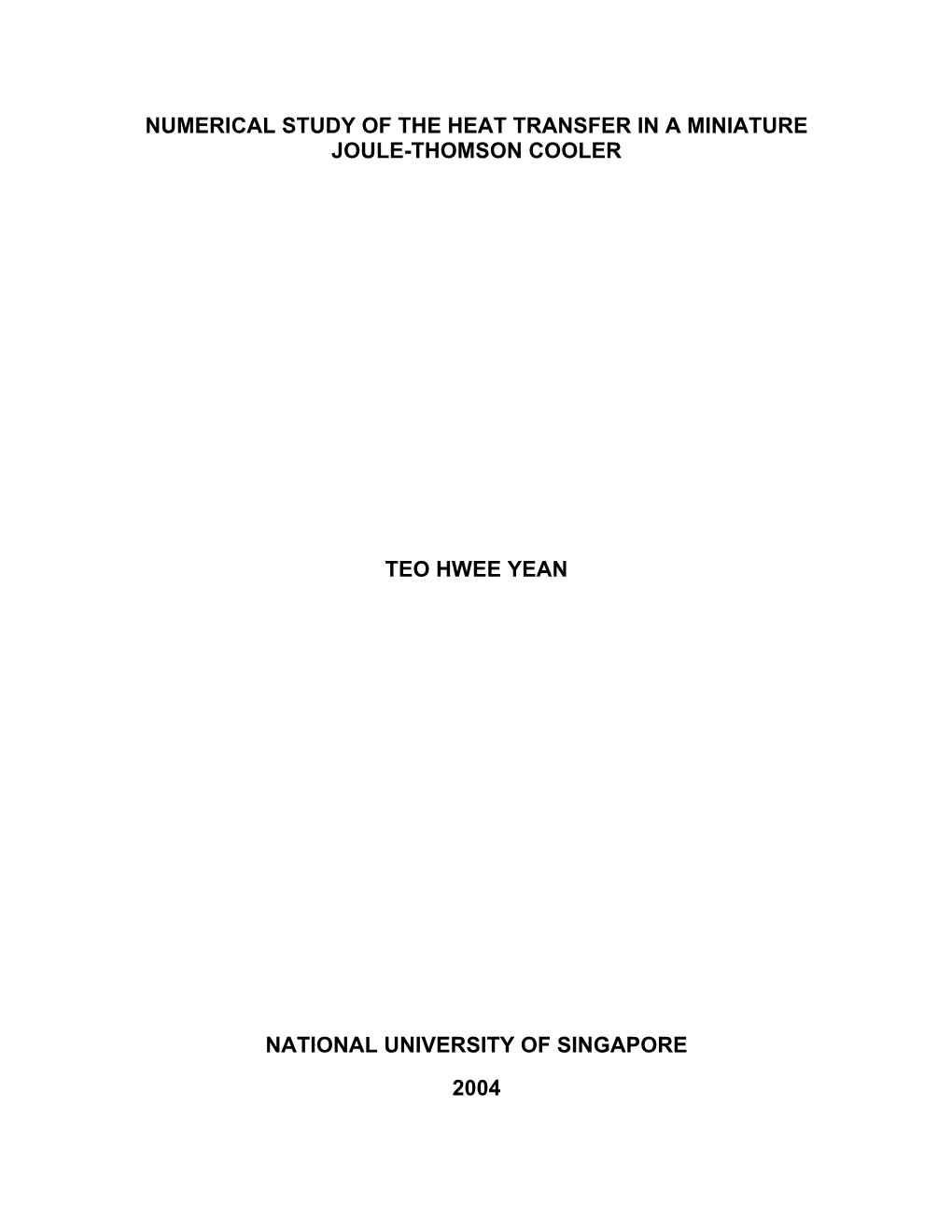 Numerical Study of the Heat Transfer in a Miniature Joule-Thomson Cooler