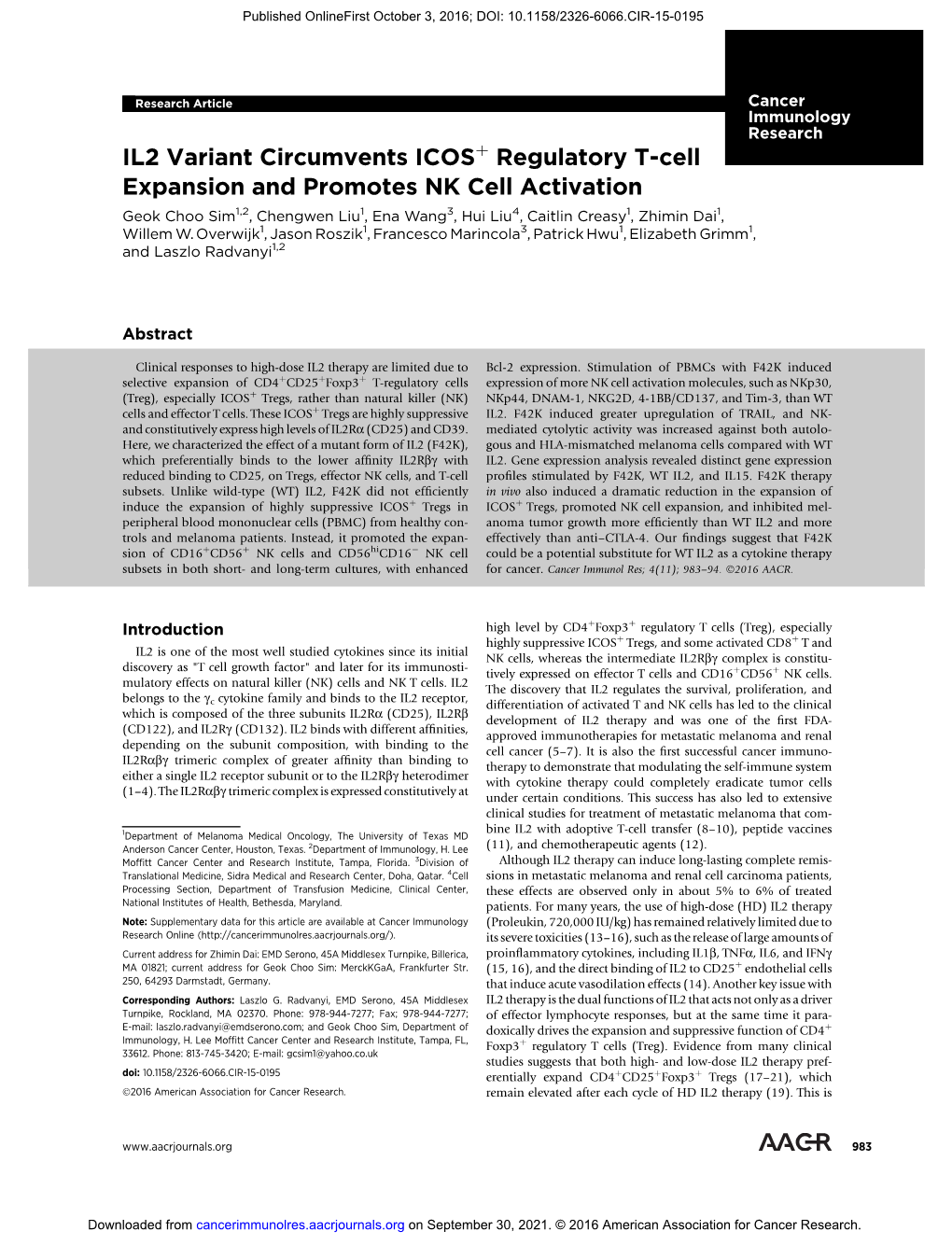 IL2 Variant Circumvents ICOS Regulatory T-Cell Expansion And