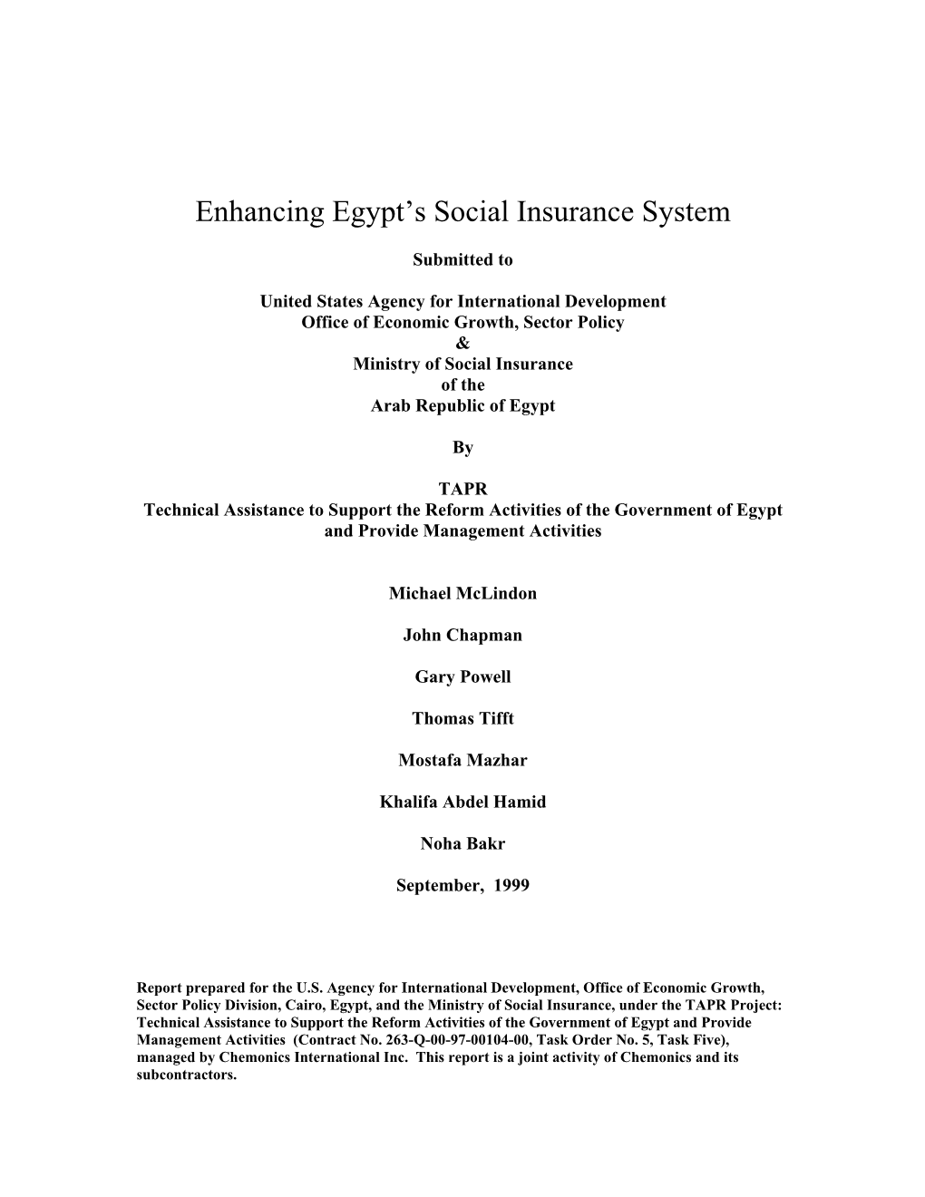 Enhancing Egypt's Social Insurance System