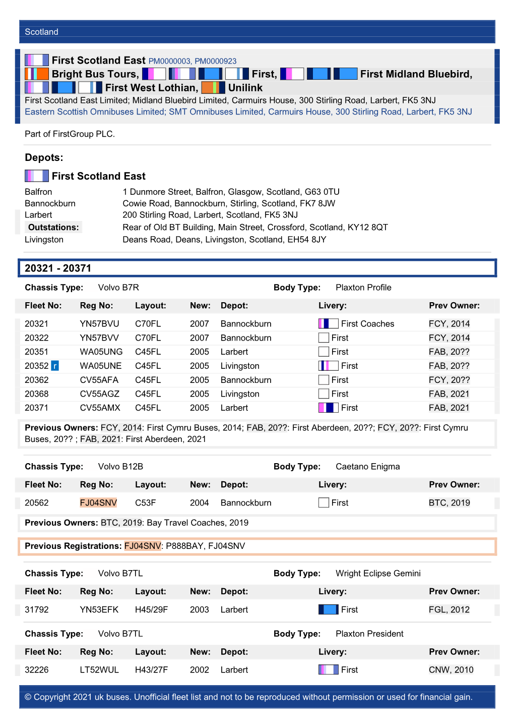 First Scotland East PM0000003, PM0000923 Bright Bus Tours, First