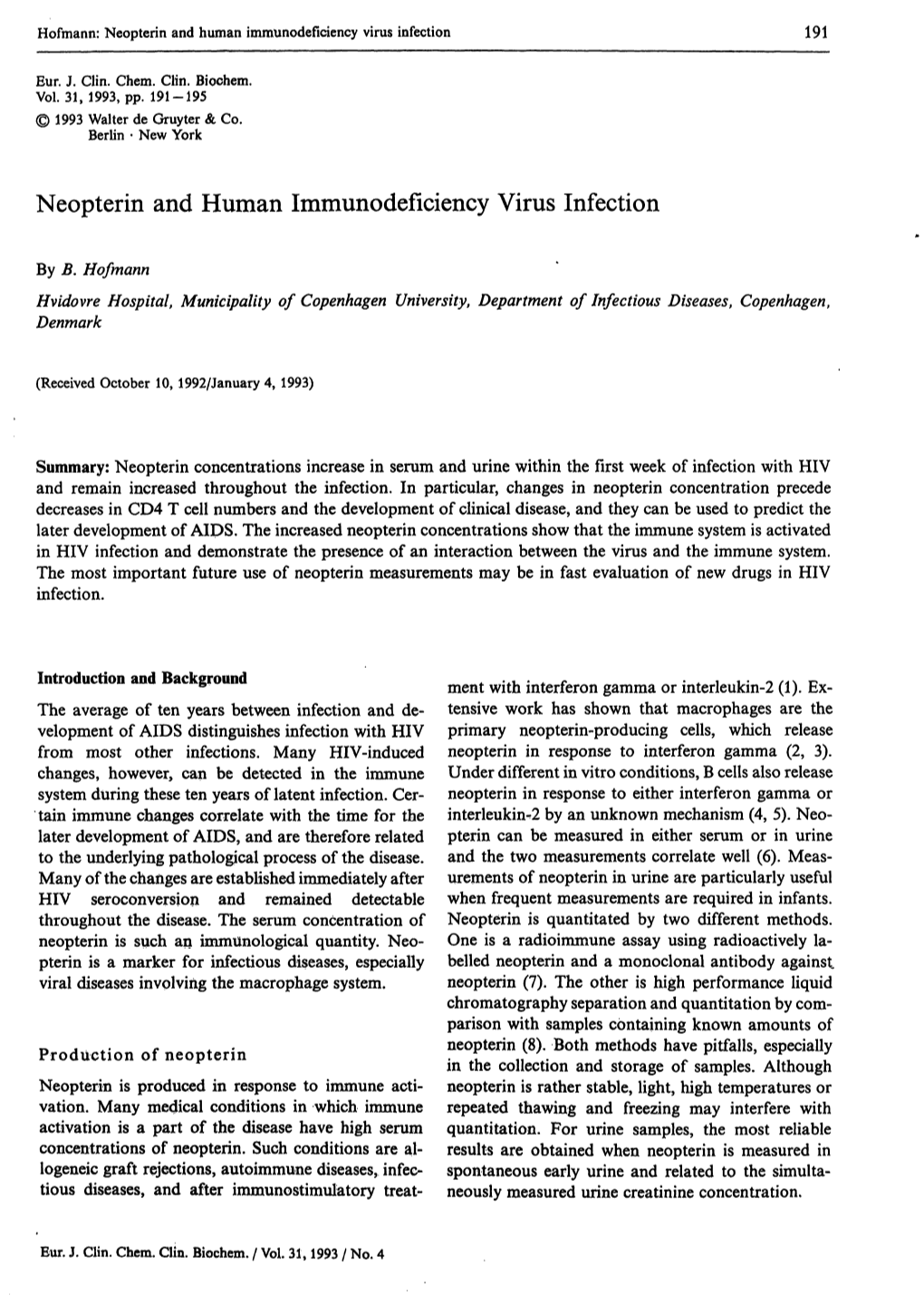 Neopterin and Human Immunodeficiency Virus Infection 191