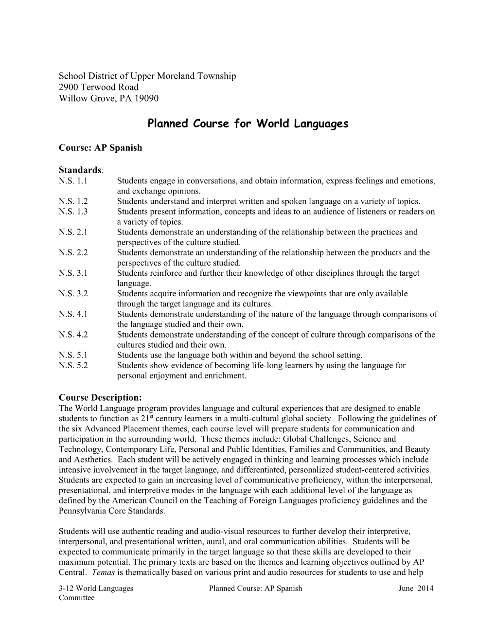 Template for the Development of Planned Instruction s1