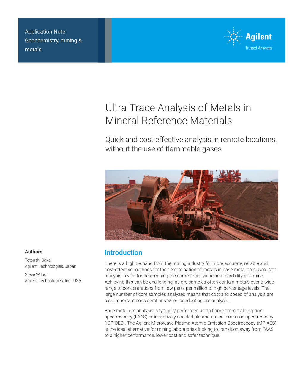 Determination of Metals in Base Metal Ores Using the Agilent MP-AES