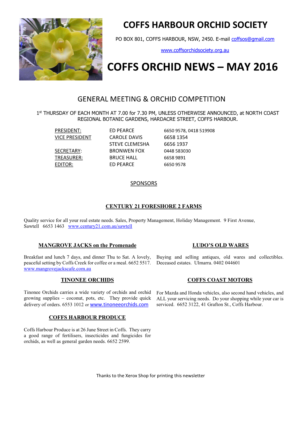 Coffs Orchid News – May 2016