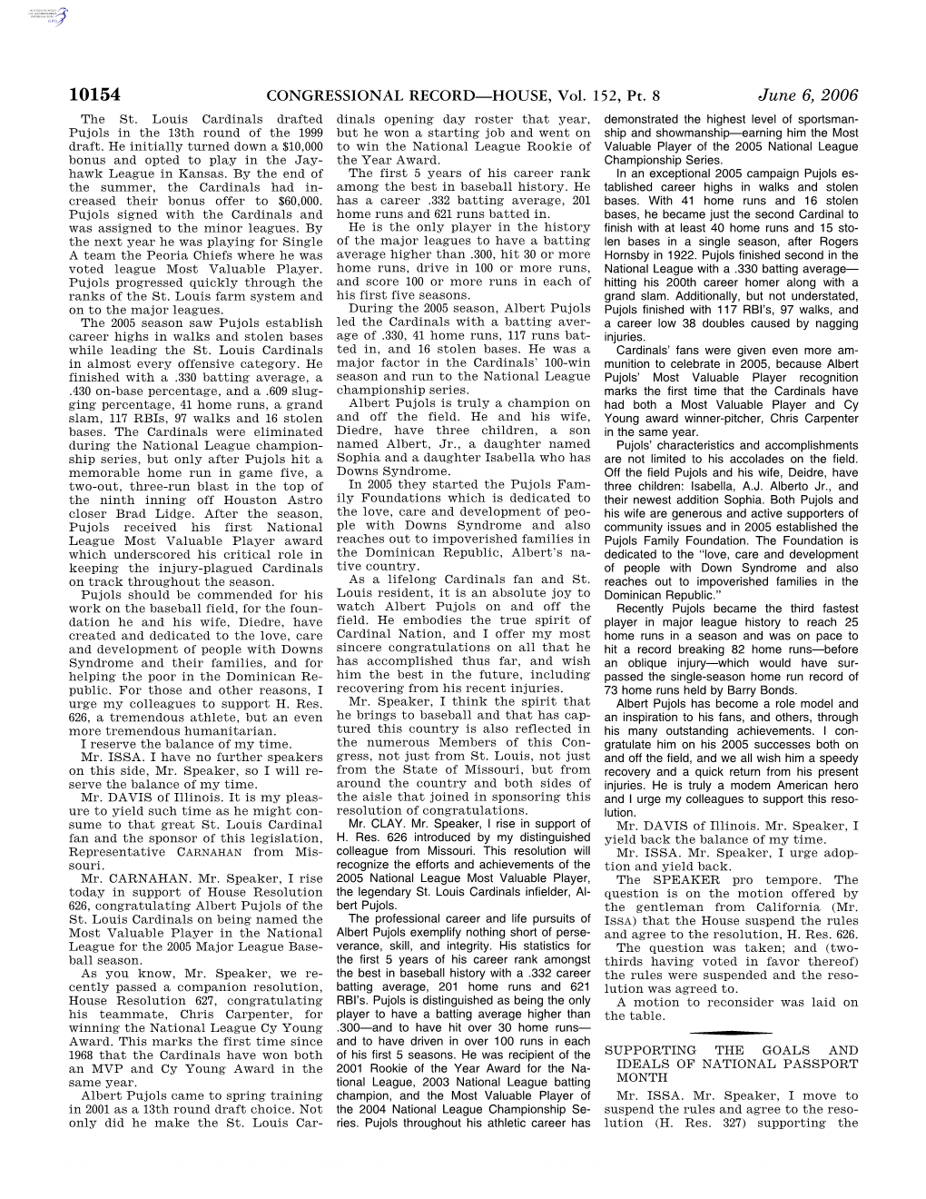 CONGRESSIONAL RECORD—HOUSE, Vol. 152, Pt. 8 June 6, 2006 the St