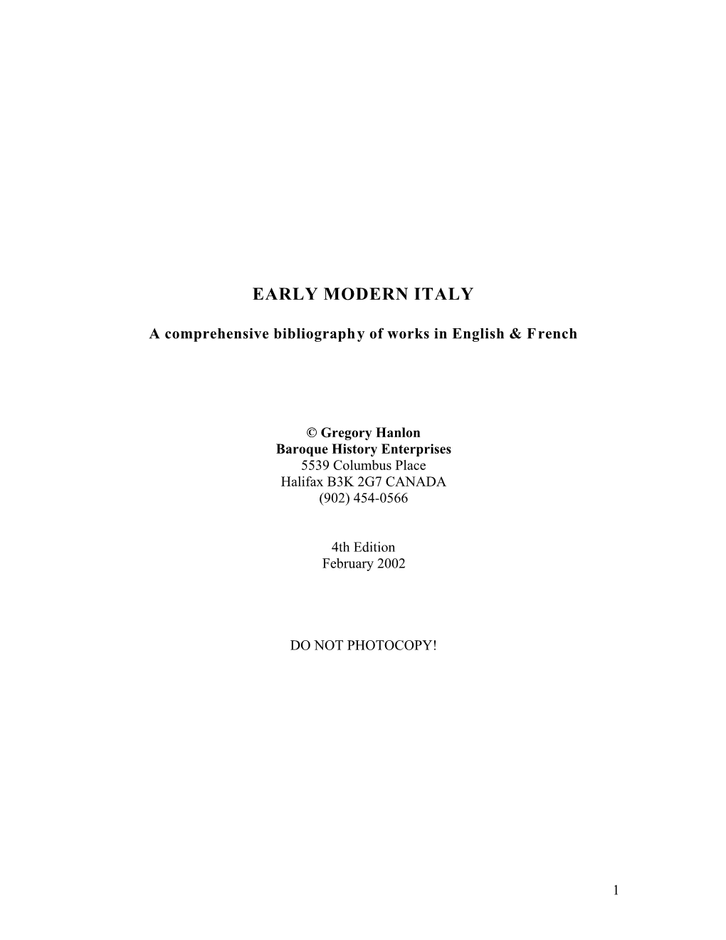 Early Modern Italy