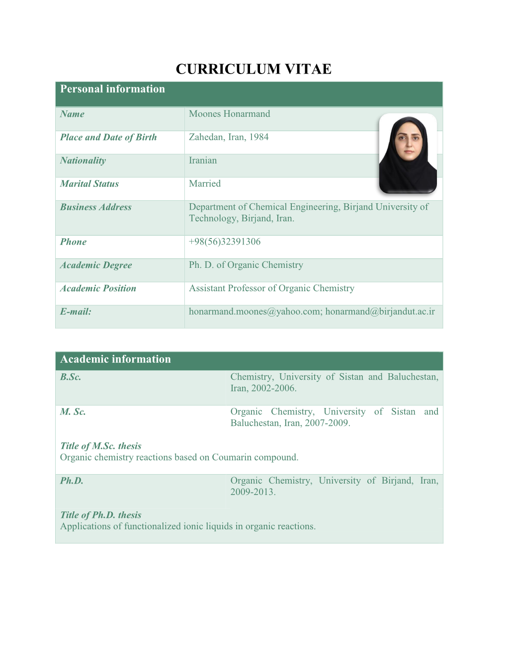 CURRICULUM VITAE Personal Information