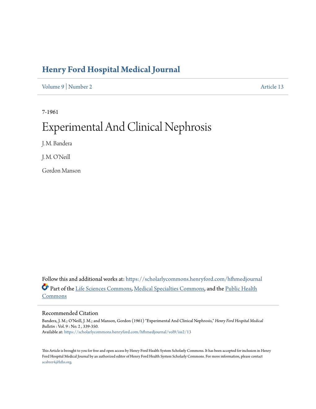 Experimental and Clinical Nephrosis J