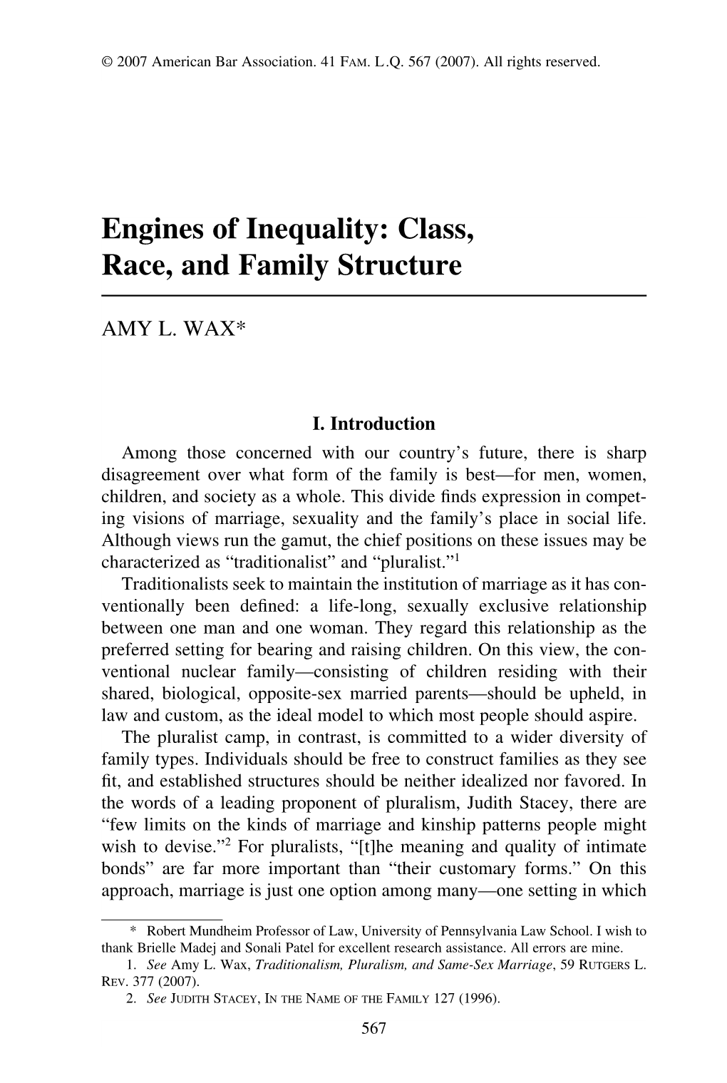 Engines of Inequality: Class, Race, and Family Structure