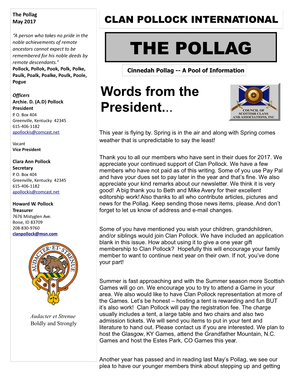 The Pollag May 2017 CLAN POLLOCK INTERNATIONAL