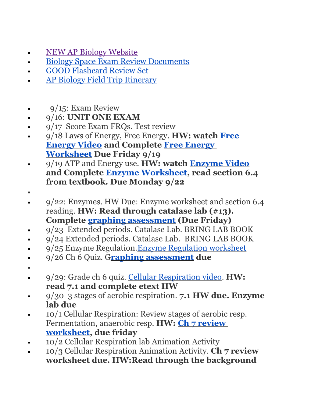 Biology Space Exam Review Documents