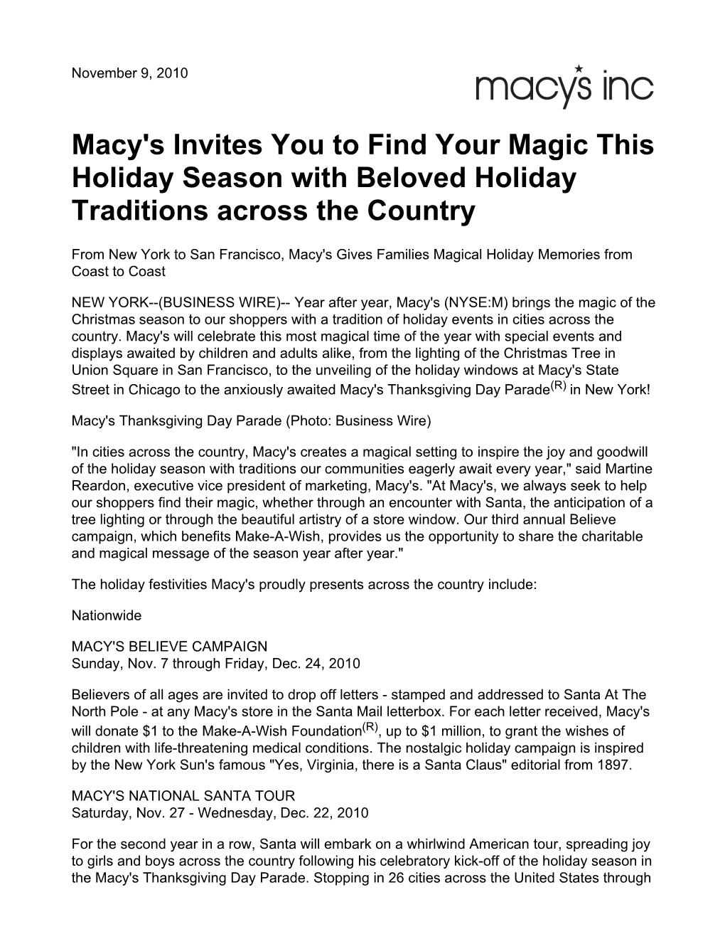 Macy's Invites You to Find Your Magic This Holiday Season with Beloved Holiday Traditions Across the Country