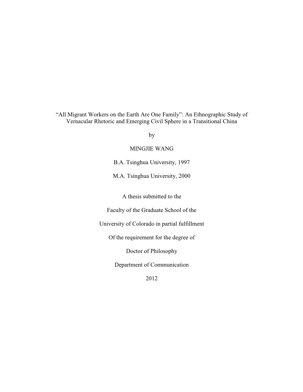 Migrant Workers on the Earth Are One Family”: an Ethnographic Study of Vernacular Rhetoric and Emerging Civil Sphere in a Transitional China