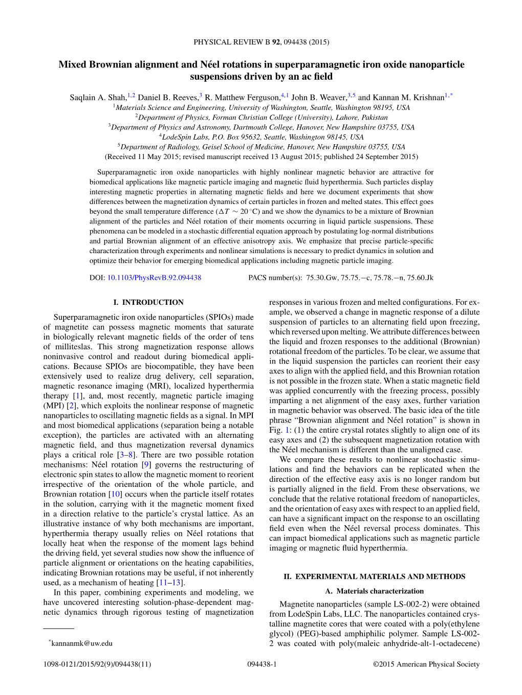 Mixed Brownian Alignment and Néel Rotations in Superparamagnetic Iron